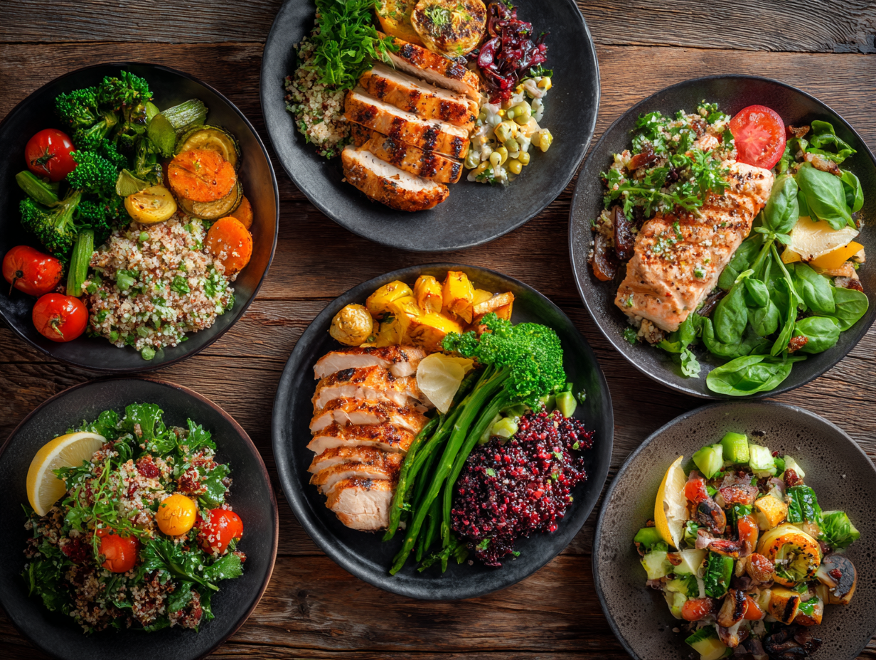 Різноманітні свіжі продукти для збалансованого харчування